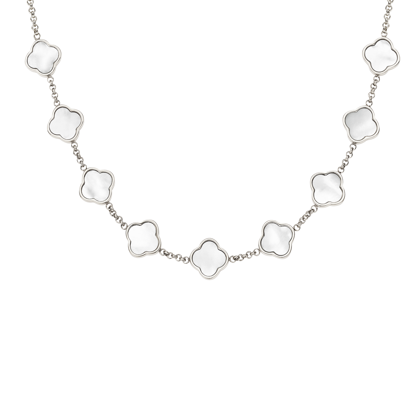 Pearl Clover Custom Name Necklace (Silver)