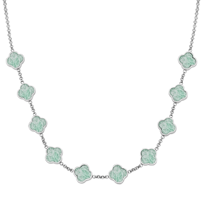 Amazonite Clover Custom Name Necklace (Silver)
