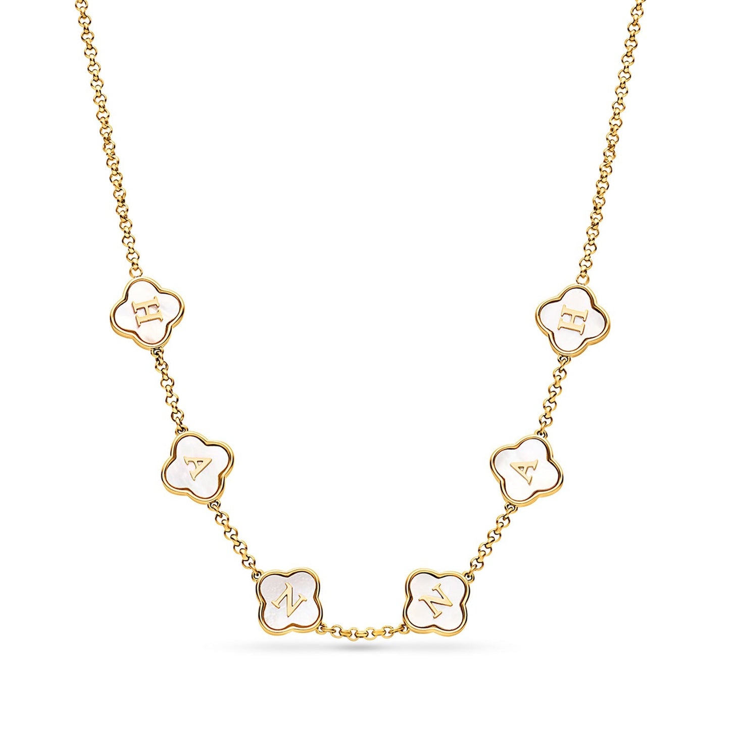 Pearl Clover Custom Name Necklace (Gold)