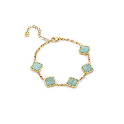Amazonite Multi Clover Bracelet - Gold