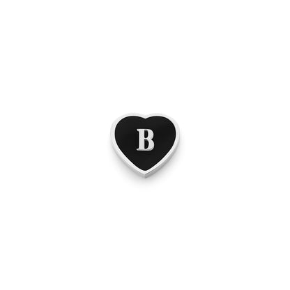 Black Enamel Heart Charms (Silver) - Initials