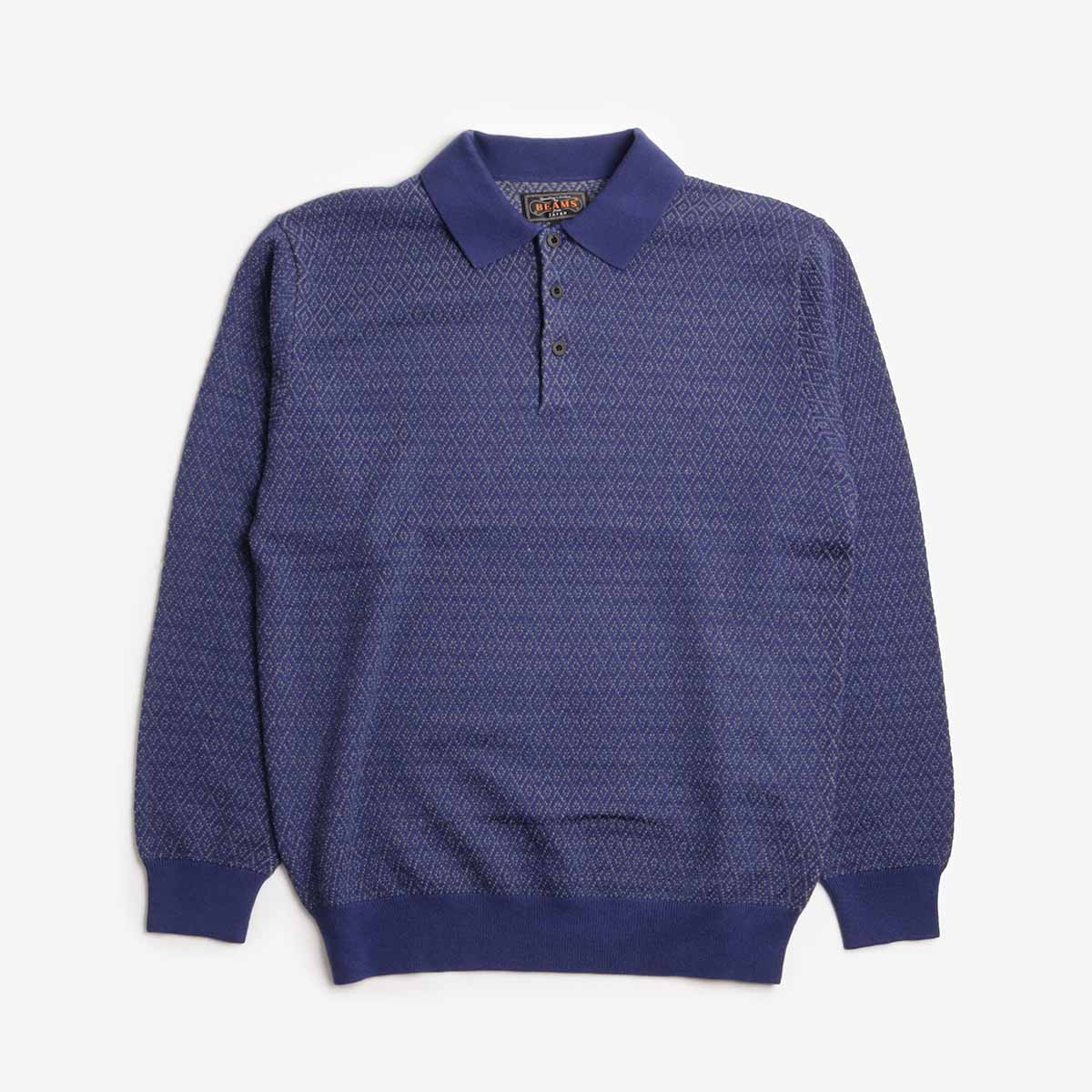 Beams Plus Diamond Pattern Knit Polo Shirt