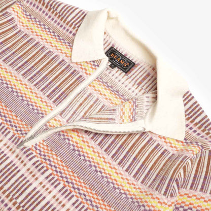 Beams Plus Half Zip Jacquard Knit Polo Shirt