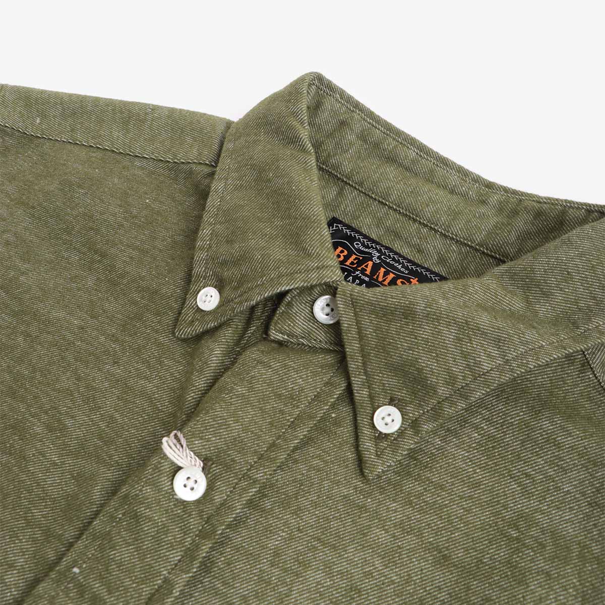 Beams Plus Button Down Solid Flannel Shirt