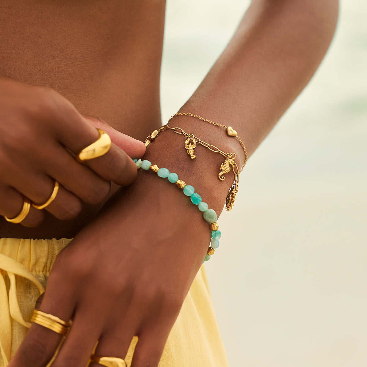 Amazonite & Gold Beaded Bracelet (Gold)