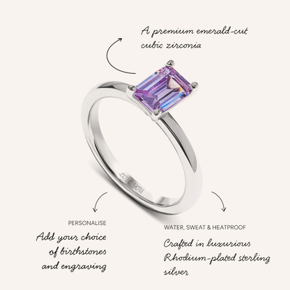 Birthstone Emerald Cut Legacy Ring 1ct (Silver)