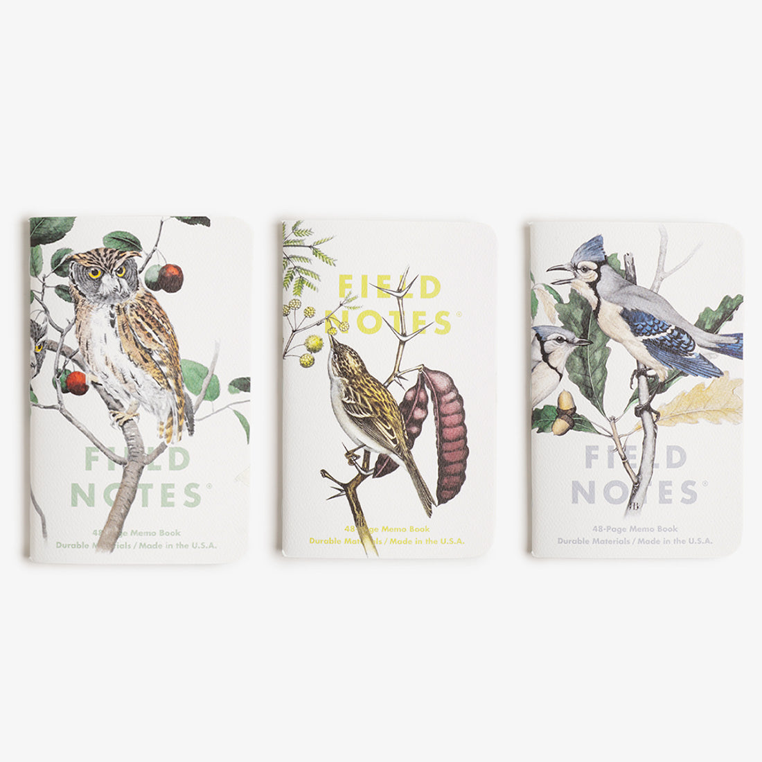 Field Notes Birds & Trees of North America Pack A: Screech Owl, Blue Jay, Brewer Sparrow 3-Pack Notebook