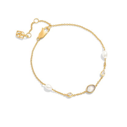 Modern Elegance Quartz & Pearl Bracelet & Earring Set (Gold)