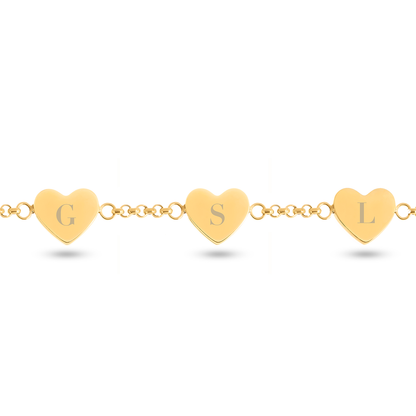 Chocolate Brown Multi Heart Bracelet (Gold)