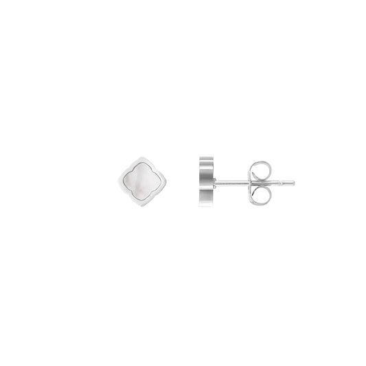 Mini Pearl Clover Stud Earrings (Silver)