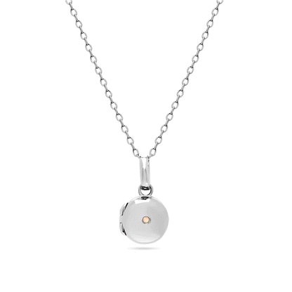 Round Photo Locket Sphere Necklace (Silver)