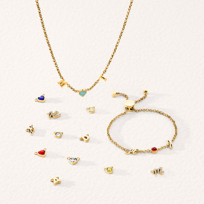 Made Mine Initials & Birthstone Bracelet - Gold