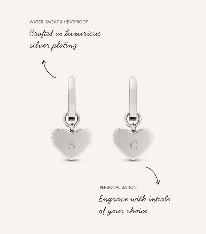 Light Blue Lace Agate Heart Huggie Earrings (Silver)