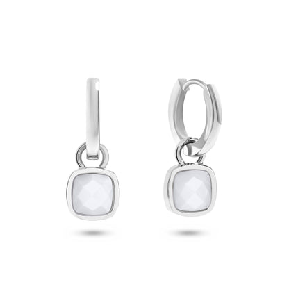Mother of Pearl Cushion Huggie Earrings (Silver)