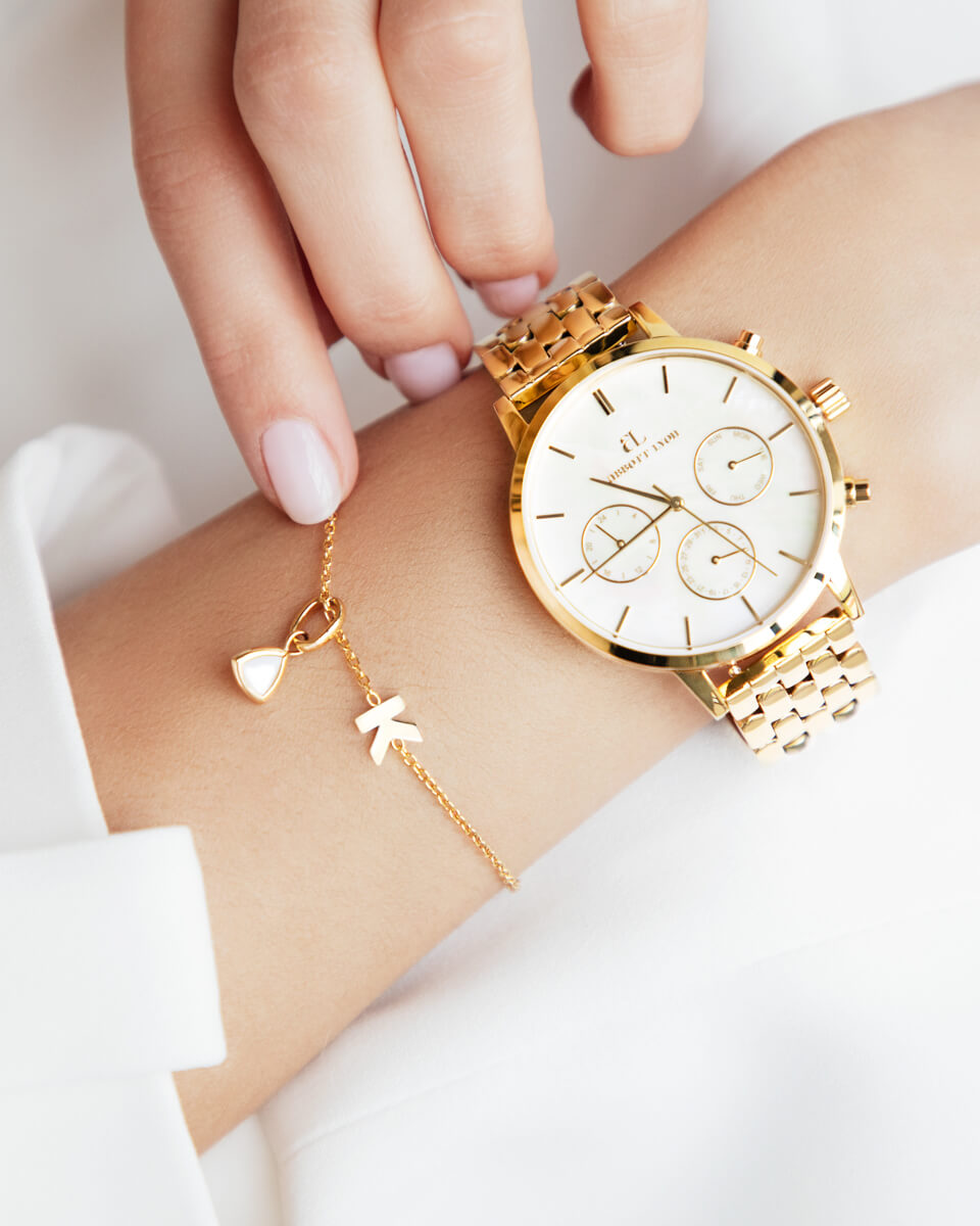 Birthstone & Made Mine Letter Bracelet (Gold)